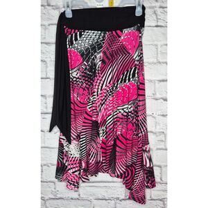 Vintage Y2K Rampage Psychedelic Abstract Handkerchief Hem Skirt pink black retro